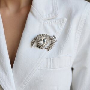 Silver Crystal Eye Brooch